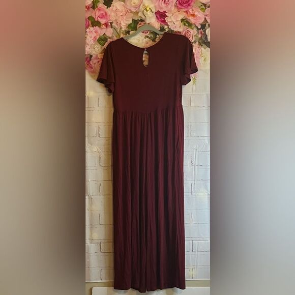Knit Maternity Maroon Flutter Short Sleeve Isabel pant Jumpsuit medium - Picture 9 of 9